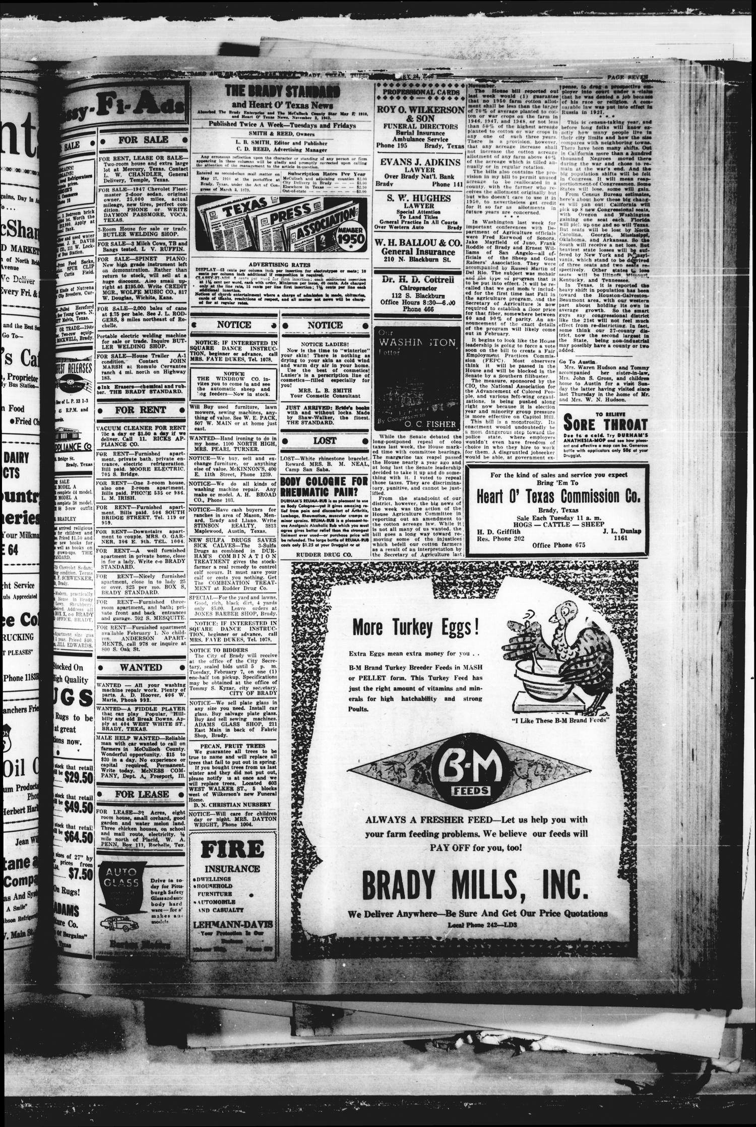 The Brady Standard and Heart O' Texas News (Brady, Tex.), Vol. [41], No. 87, Ed. 1 Tuesday, January 24, 1950
                                                
                                                    [Sequence #]: 7 of 8
                                                