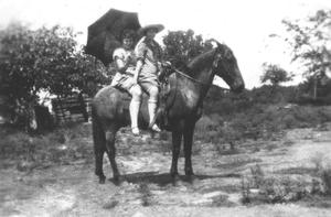 [Two Girls on Horse at San Gabriel River]