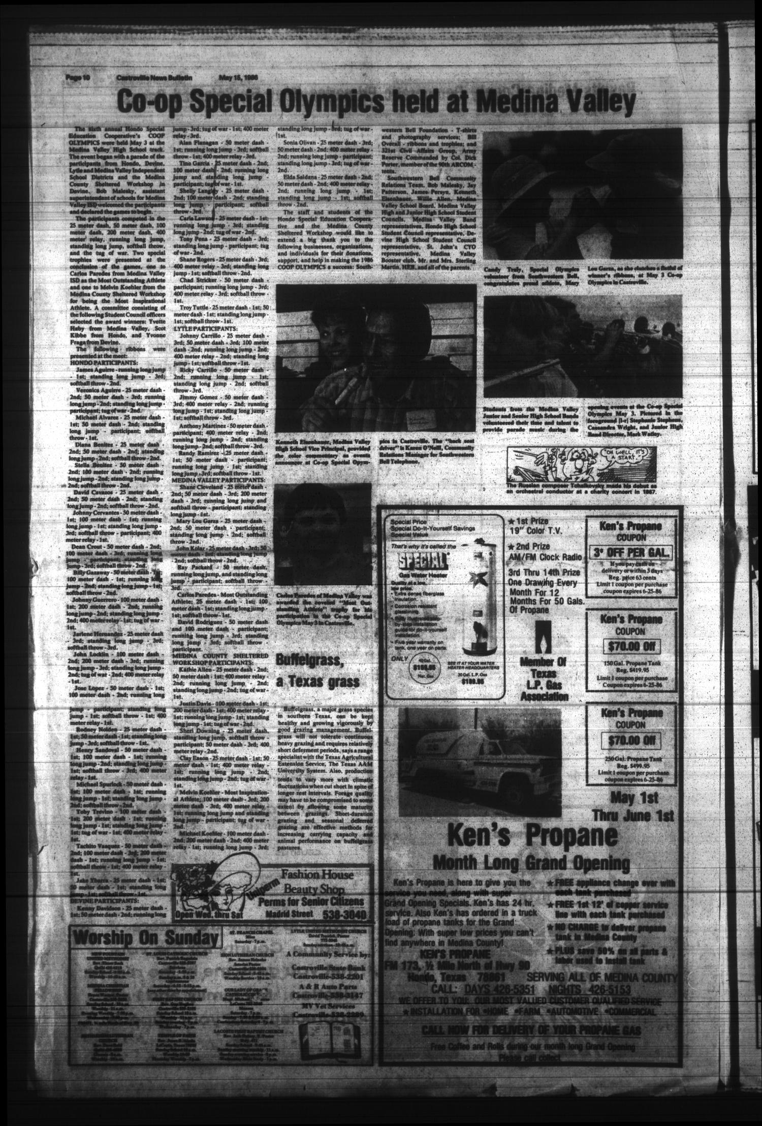 Castroville News Bulletin (Castroville, Tex.), Vol. 27, No. 20, Ed. 1 Thursday, May 15, 1986
                                                
                                                    [Sequence #]: 10 of 14
                                                