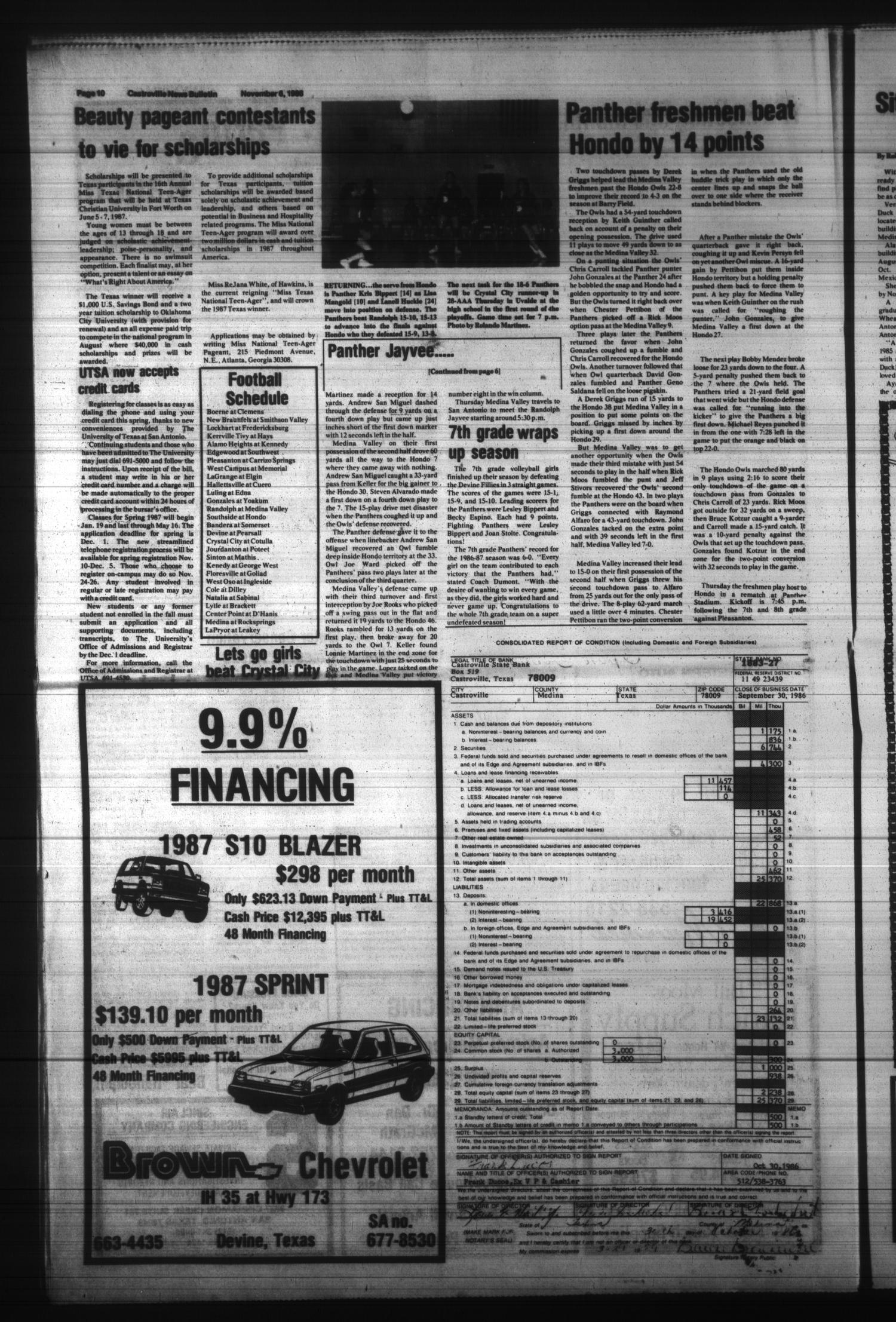 Castroville News Bulletin (Castroville, Tex.), Vol. 27, No. 45, Ed. 1 Thursday, November 6, 1986
                                                
                                                    [Sequence #]: 10 of 16
                                                