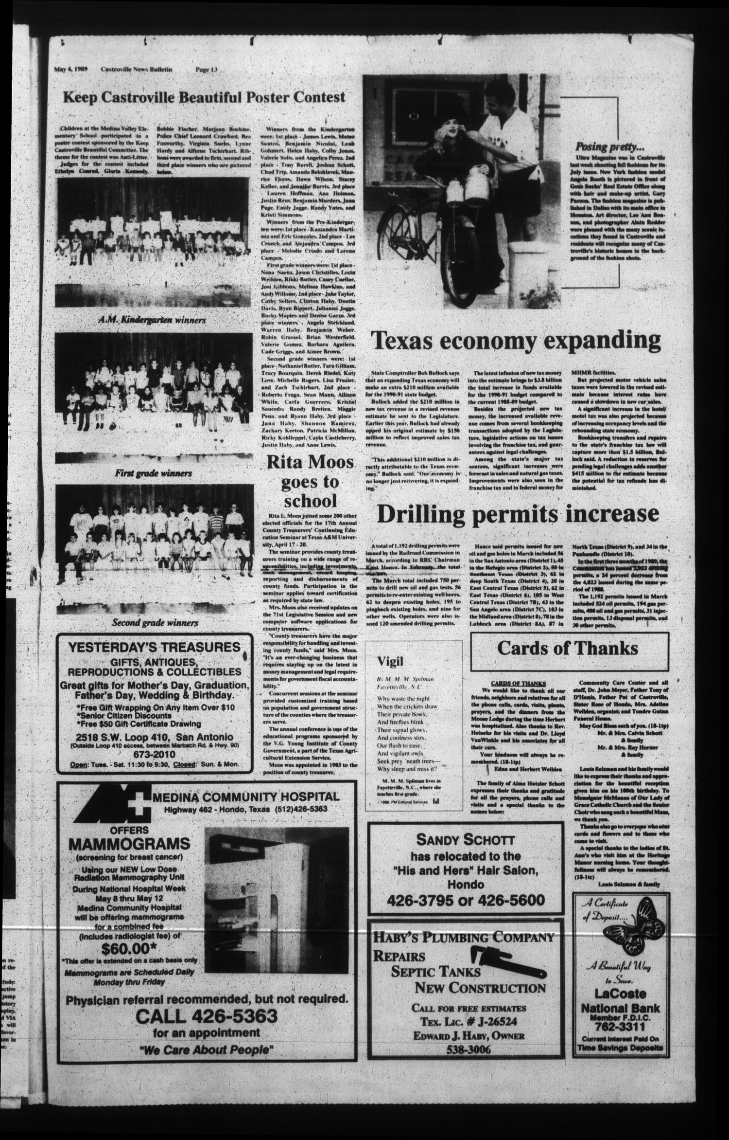 Castroville News Bulletin (Castroville, Tex.), Vol. 30, No. 18, Ed. 1 Thursday, May 4, 1989
                                                
                                                    [Sequence #]: 13 of 14
                                                