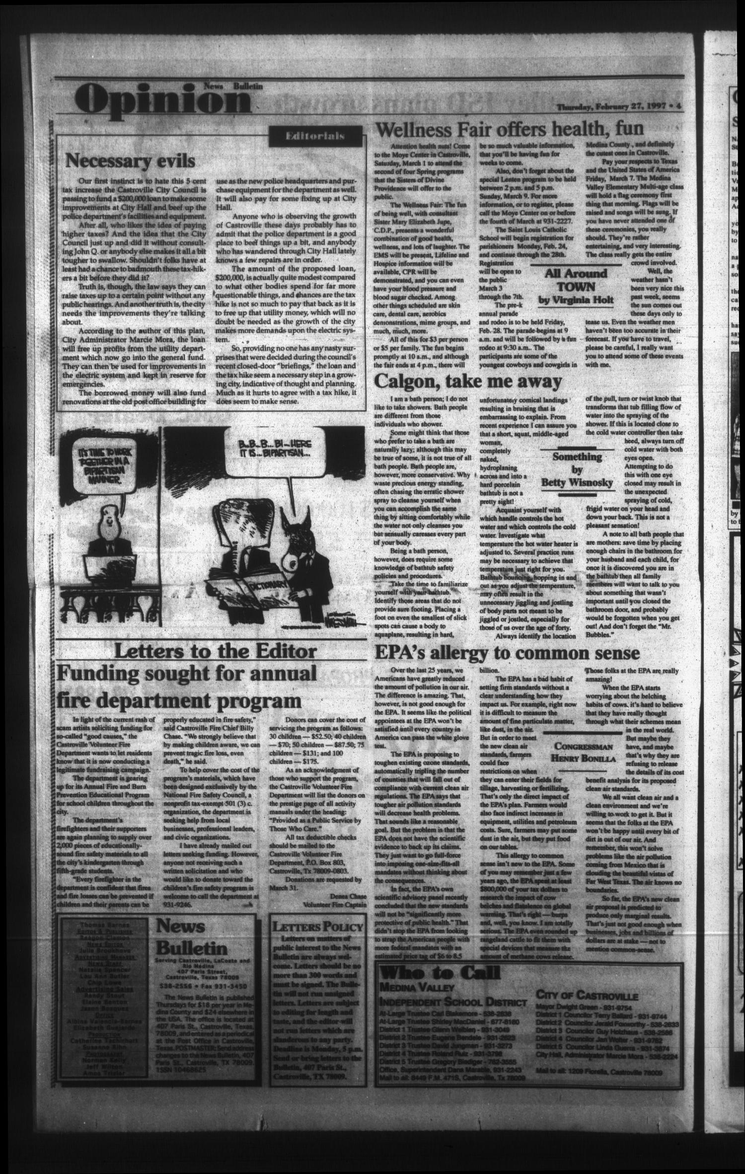 News Bulletin (Castroville, Tex.), Vol. 38, No. 9, Ed. 1 Thursday, February 27, 1997
                                                
                                                    [Sequence #]: 4 of 10
                                                