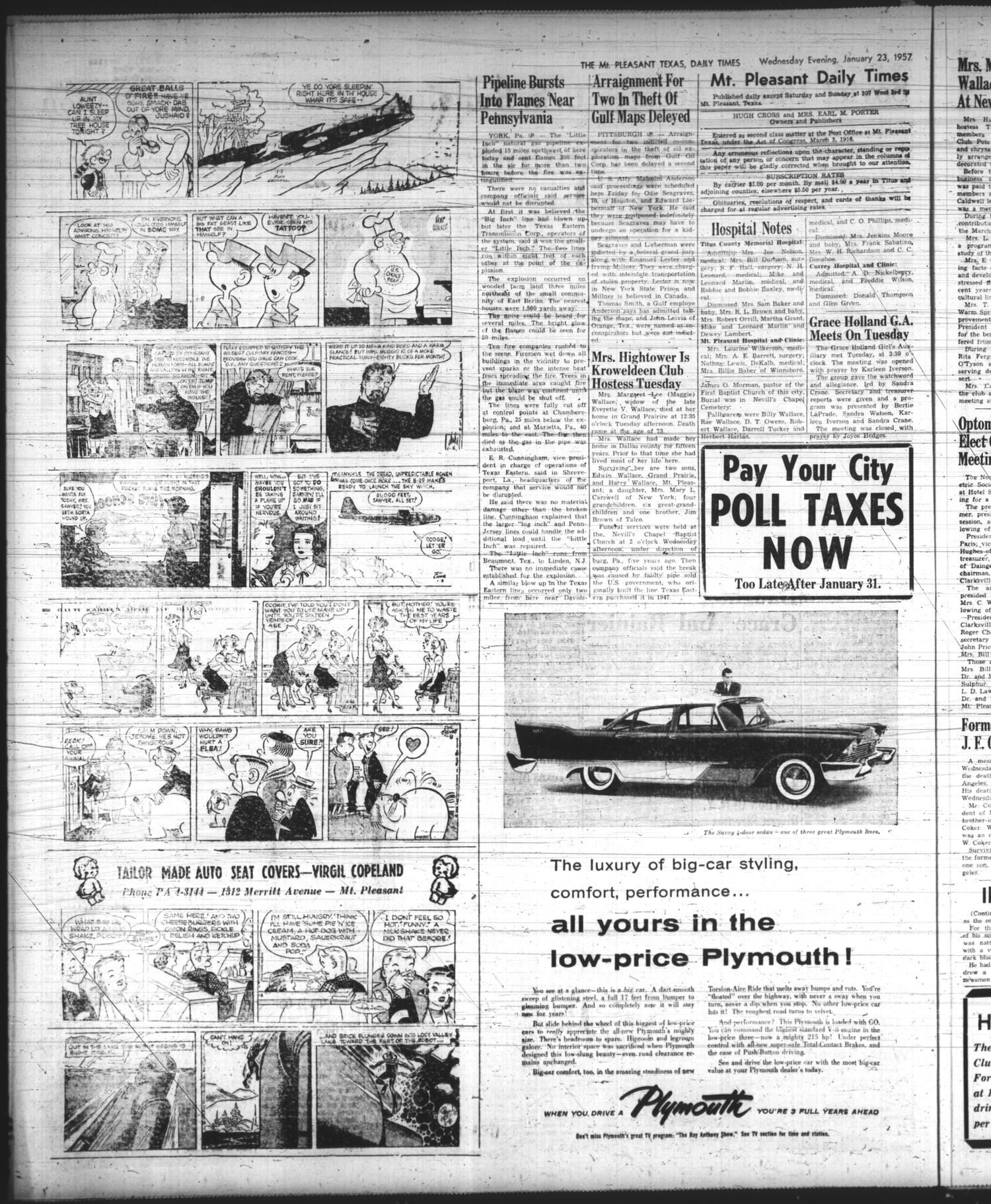 Mt. Pleasant Daily Times (Mount Pleasant, Tex.), Vol. 37, No. 217, Ed. 1 Wednesday, January 23, 1957
                                                
                                                    [Sequence #]: 2 of 6
                                                