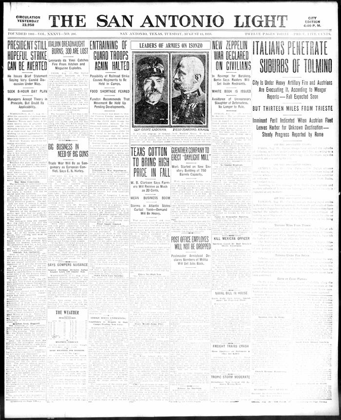 The San Antonio Light (San Antonio, Tex.), Vol. 36, No. 206, Ed. 1 Tuesday,  August 15, 1916 - The Portal to Texas History