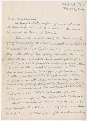[Letter from Lawrence Martel to Lt. Comdr. Robert W. Copeland - March 6, 1946]