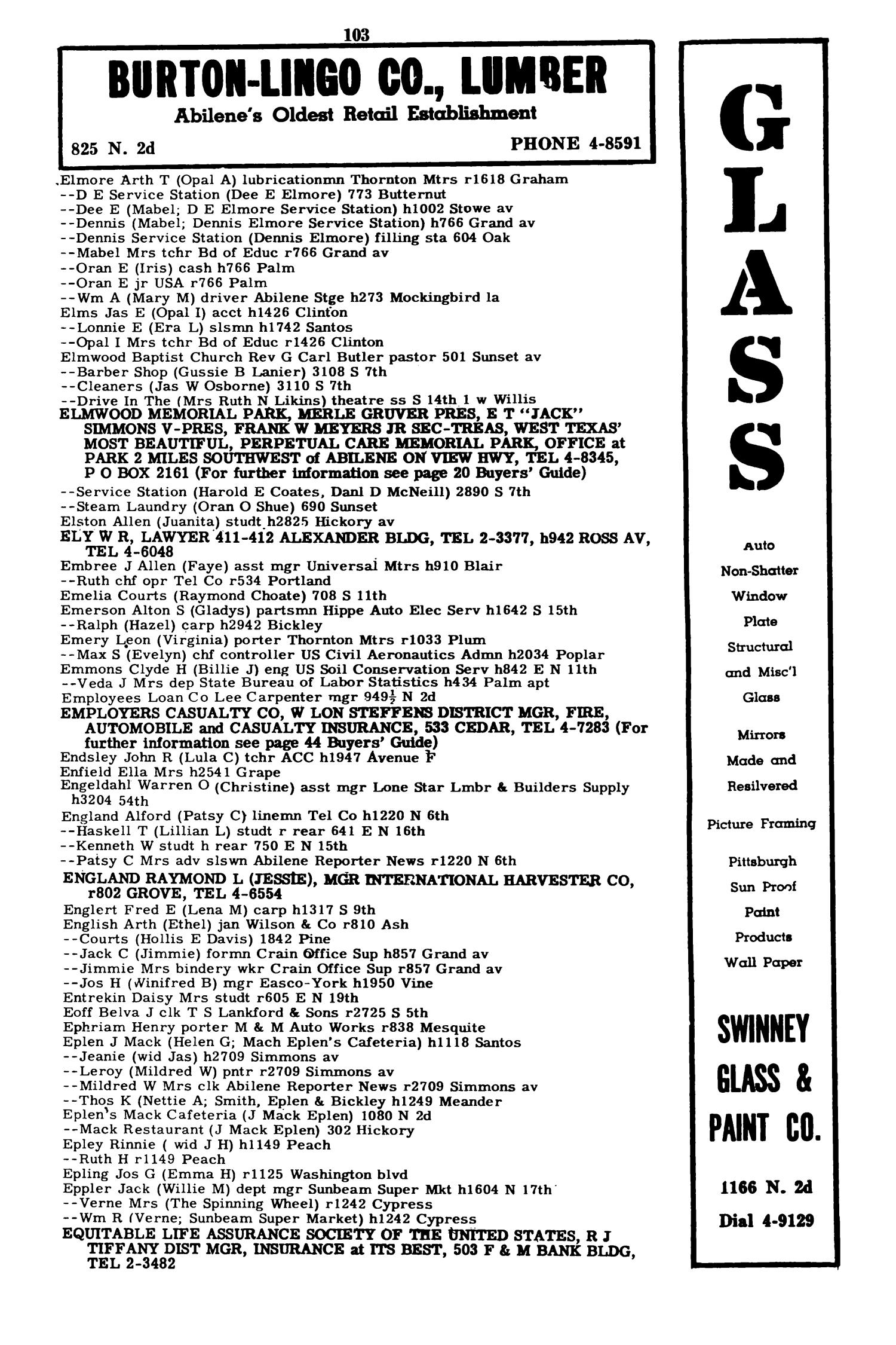 Worley's Abilene (Taylor County, Texas) City Directory, 1951
                                                
                                                    103
                                                