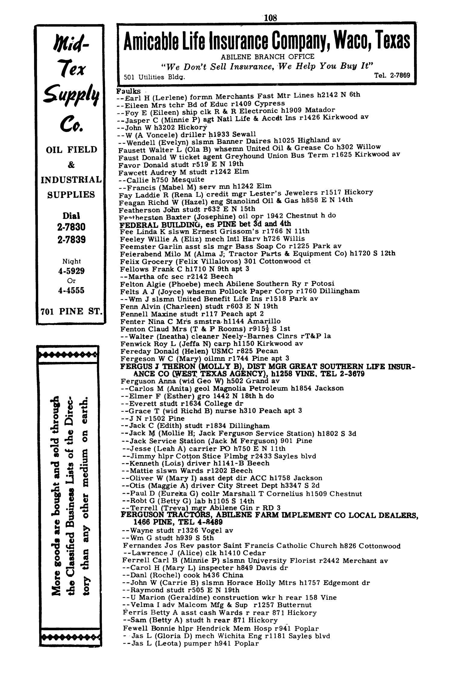 Worley's Abilene (Taylor County, Texas) City Directory, 1951
                                                
                                                    108
                                                