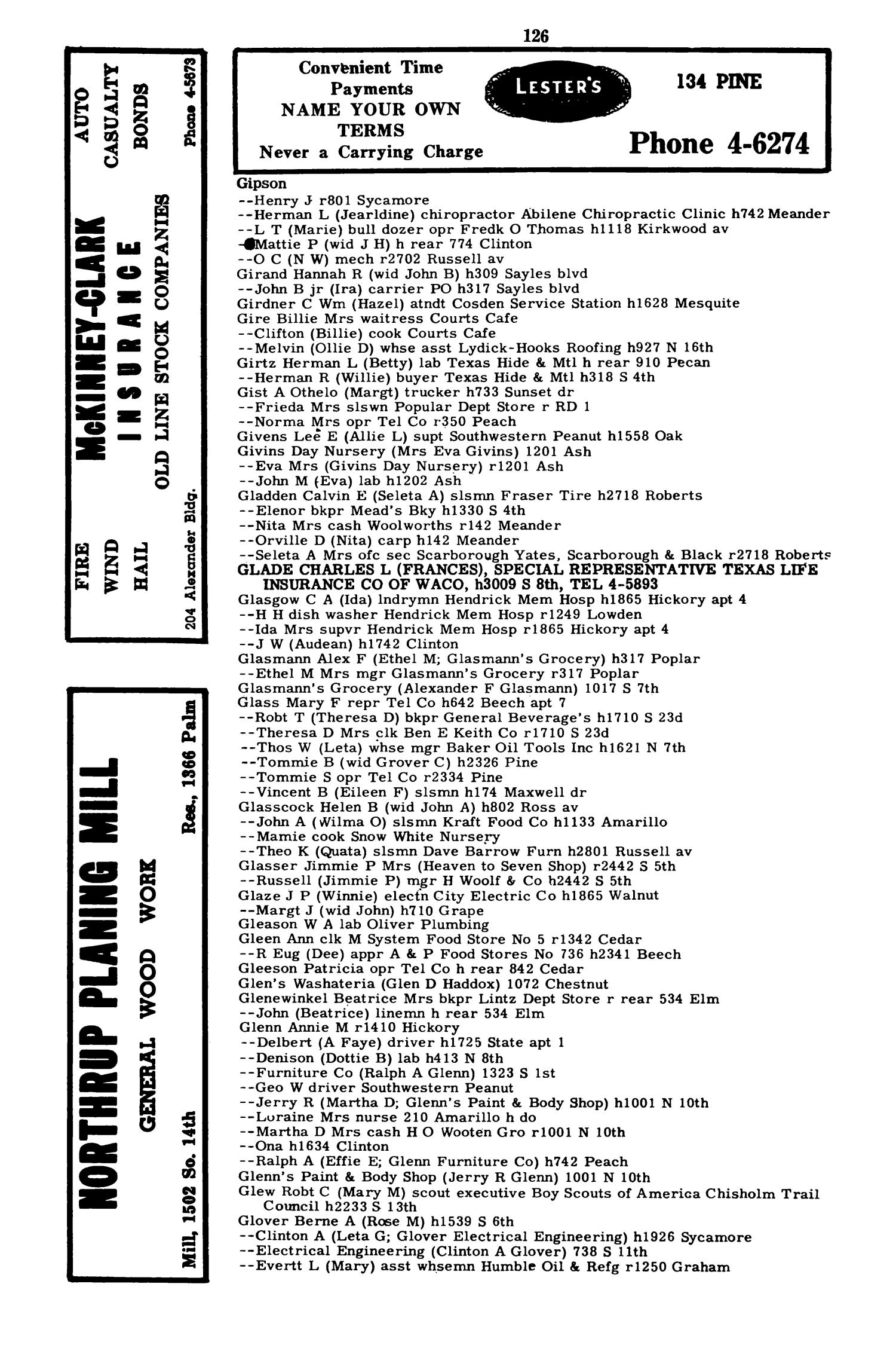 Worley's Abilene (Taylor County, Texas) City Directory, 1951
                                                
                                                    126
                                                