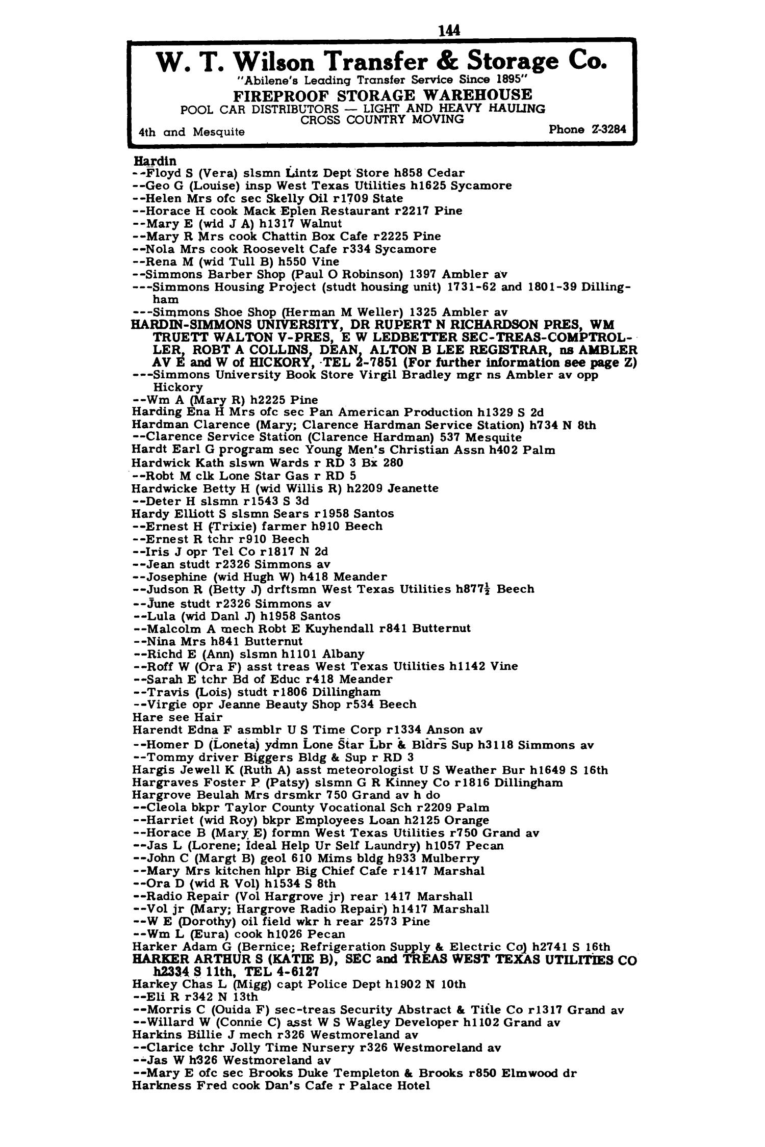 Worley's Abilene (Taylor County, Texas) City Directory, 1951
                                                
                                                    144
                                                