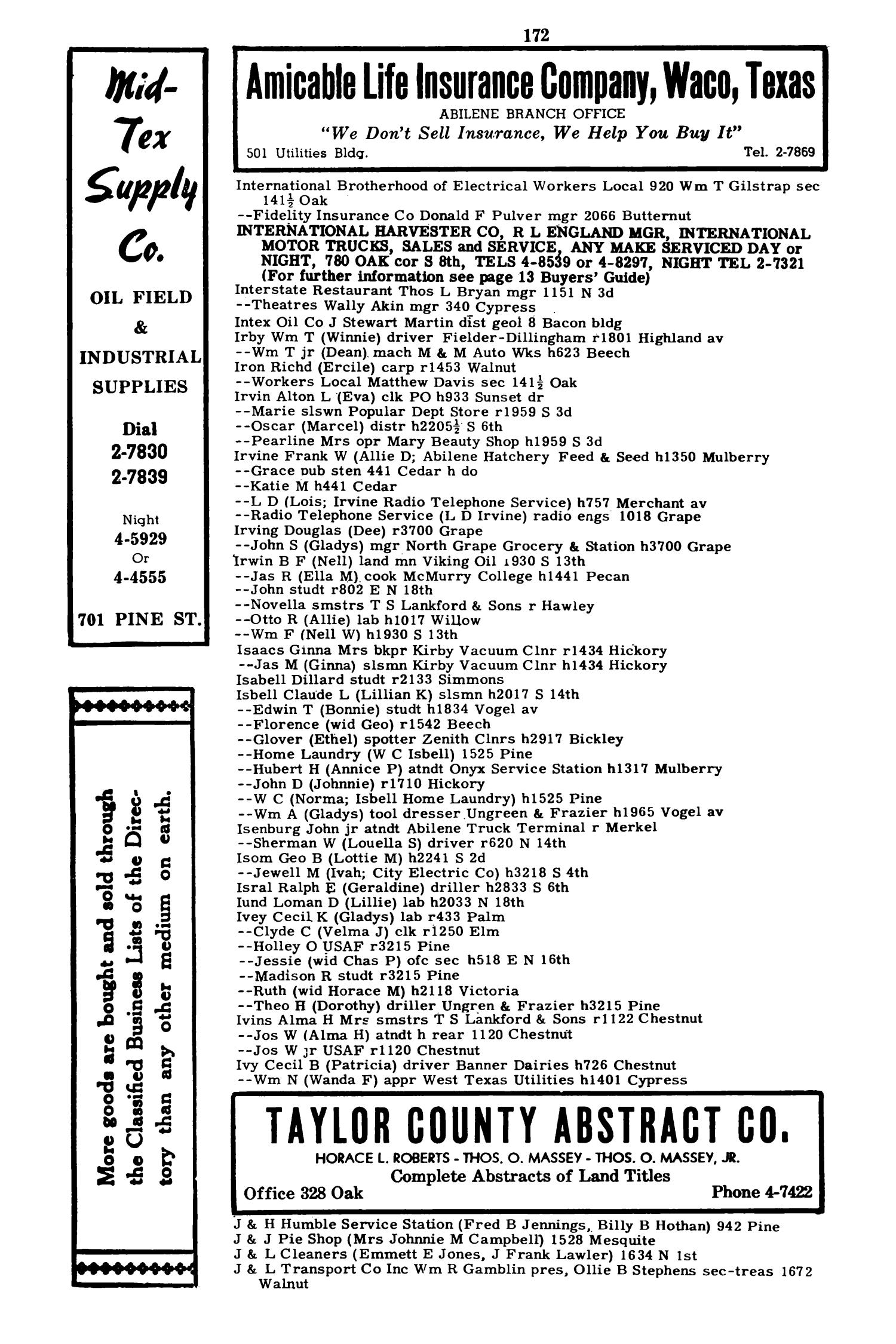 Worley's Abilene (Taylor County, Texas) City Directory, 1951
                                                
                                                    172
                                                