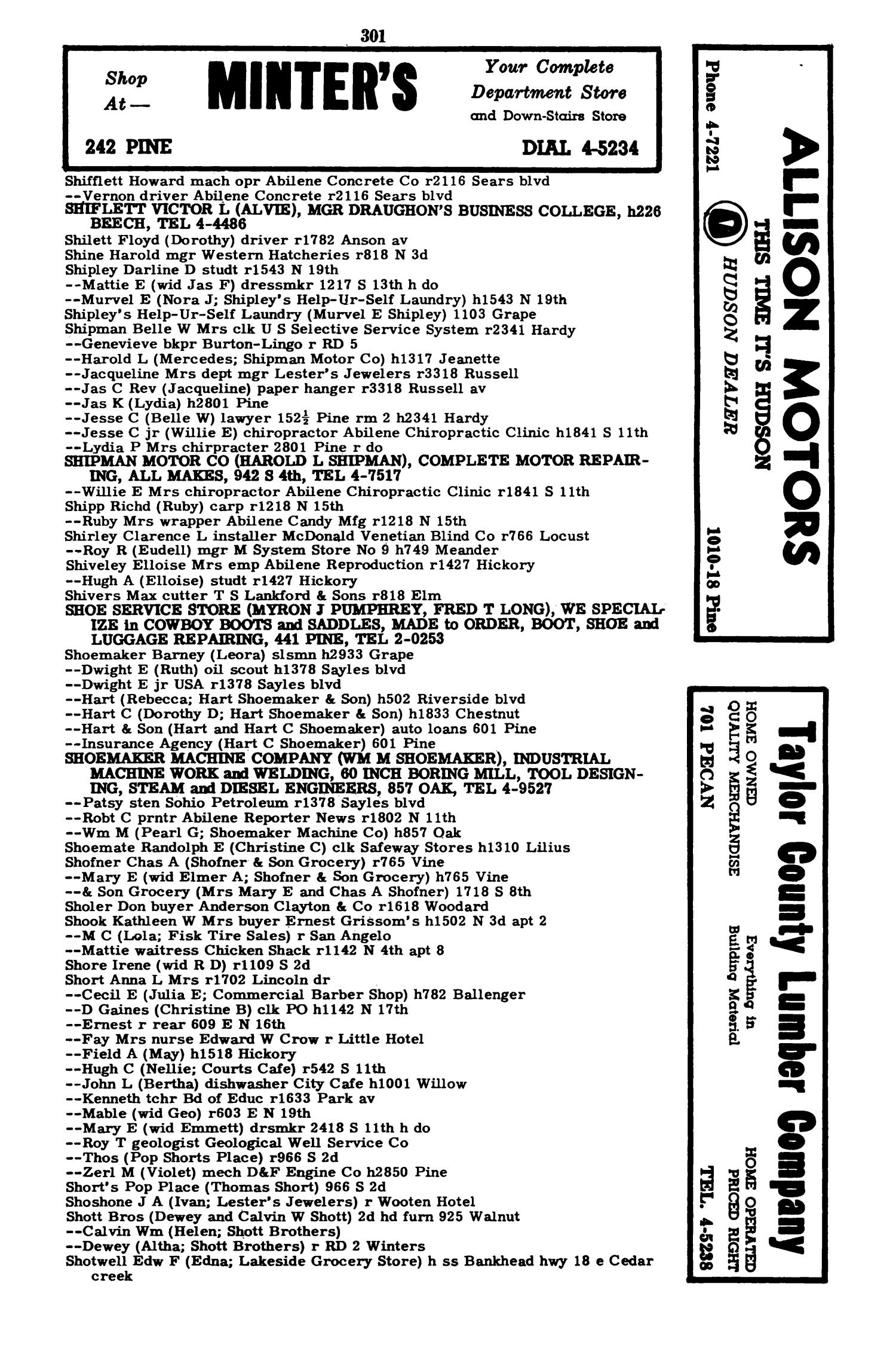 Worley's Abilene (Taylor County, Texas) City Directory, 1951
                                                
                                                    301
                                                