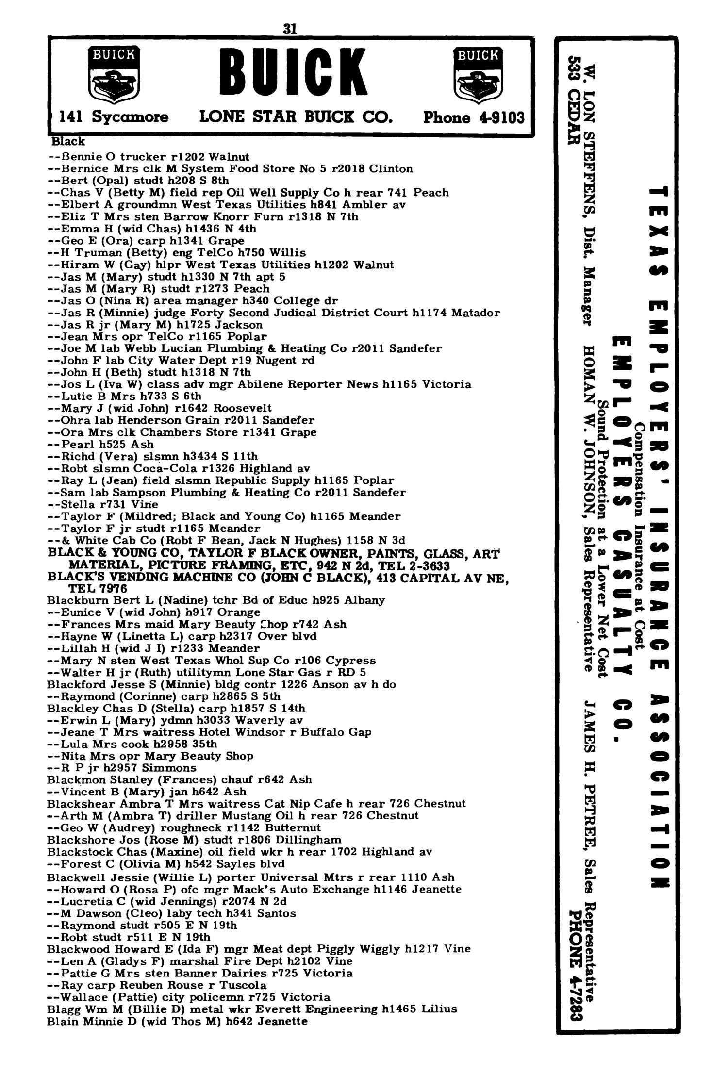 Worley's Abilene (Taylor County, Texas) City Directory, 1951
                                                
                                                    31
                                                