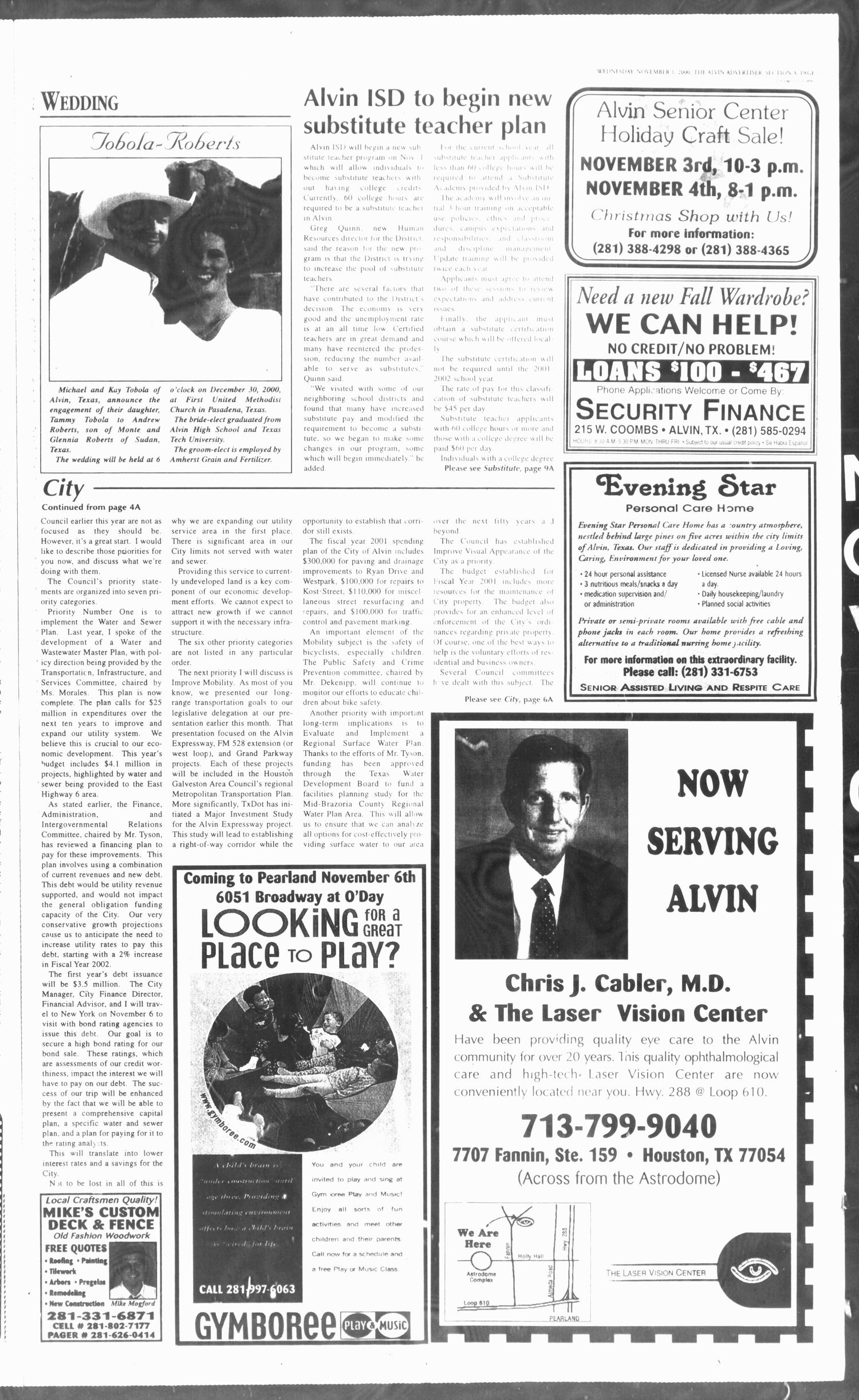 The Alvin Advertiser (Alvin, Tex.), Ed. 1 Wednesday, November 1, 2000
                                                
                                                    [Sequence #]: 5 of 104
                                                