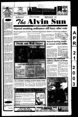 Primary view of object titled 'The Alvin Sun (Alvin, Tex.), Vol. 112, No. 31, Ed. 1 Monday, April 21, 2003'.