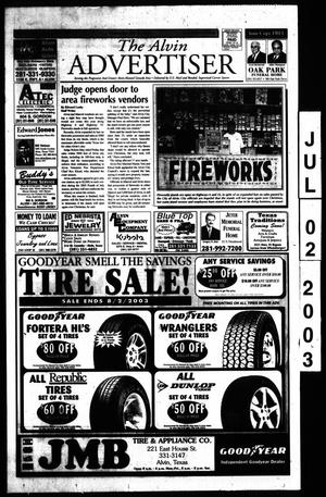 Primary view of object titled 'The Alvin Advertiser (Alvin, Tex.), Ed. 1 Wednesday, July 2, 2003'.