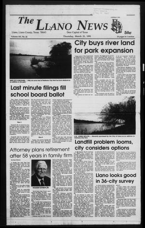 Primary view of object titled 'The Llano News (Llano, Tex.), Vol. 101, No. 22, Ed. 1 Thursday, March 21, 1991'.
