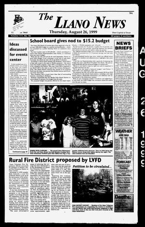 Primary view of object titled 'The Llano News (Llano, Tex.), Vol. 111, No. 46, Ed. 1 Thursday, August 26, 1999'.