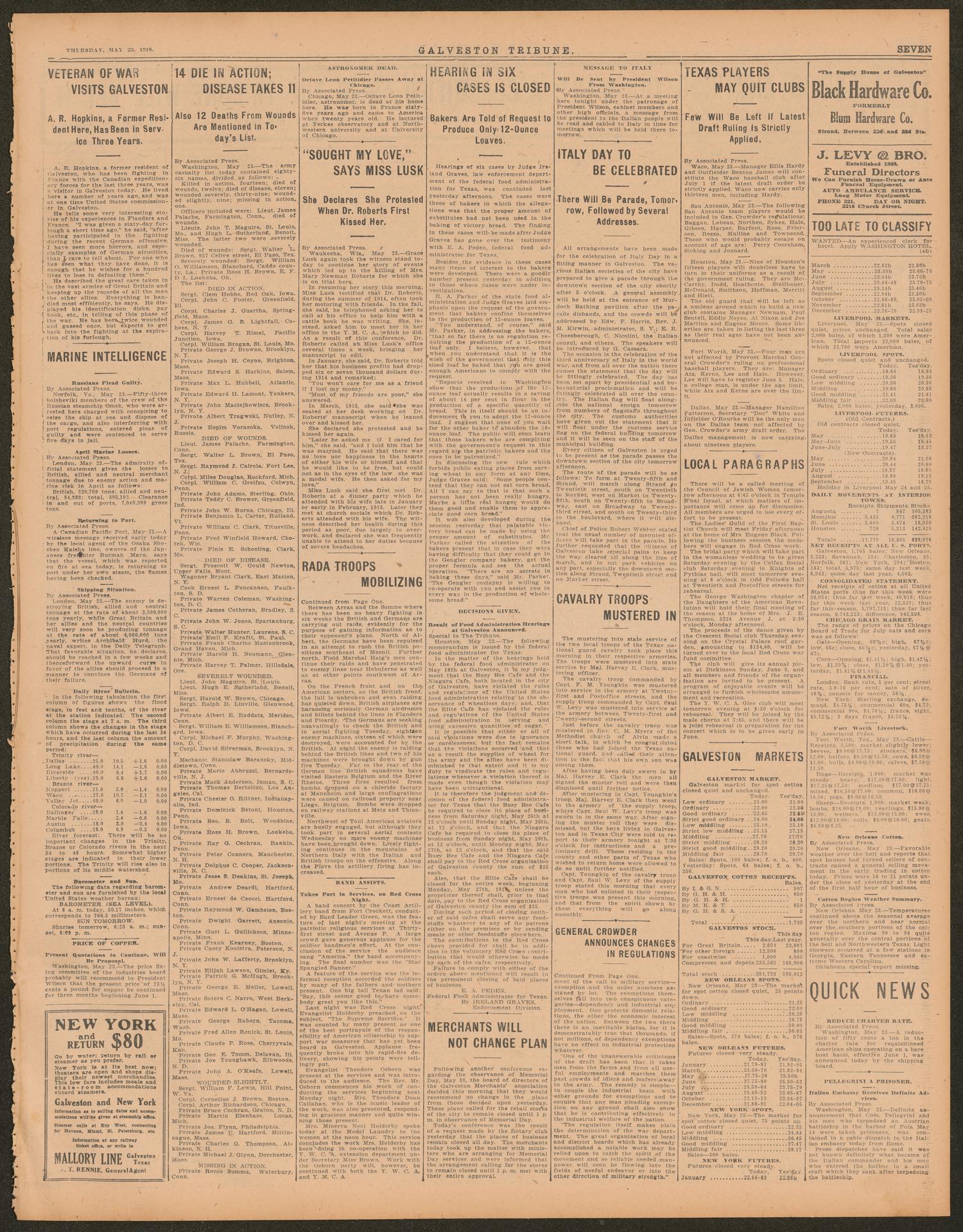 Galveston Tribune. (Galveston, Tex.), Vol. 38, No. 153, Ed. 1 Thursday, May 23, 1918
                                                
                                                    [Sequence #]: 7 of 10
                                                