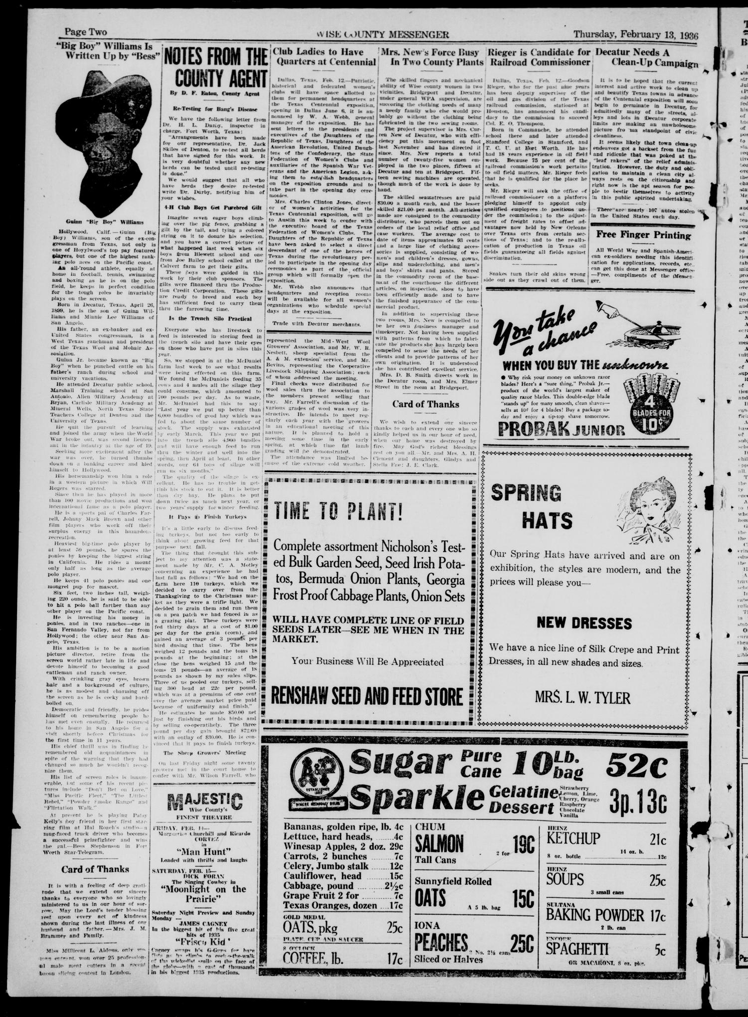 Wise County Messenger (Decatur, Tex.), Vol. 56, No. 7, Ed. 1 Thursday, February 13, 1936
                                                
                                                    [Sequence #]: 2 of 8
                                                