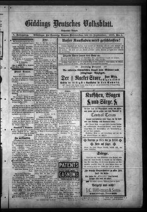 Giddings Deutsches Volksblatt. (Giddings, Tex.), Vol. 7, No. 1, Ed. 1 Thursday, September 28, 1905