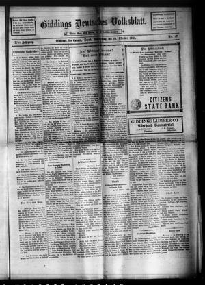 Primary view of object titled 'Giddings Deutsches Volksblatt. (Giddings, Tex.), Vol. 37, No. 37, Ed. 1 Thursday, October 29, 1936'.