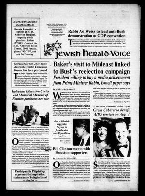 Primary view of object titled 'Jewish Herald-Voice (Houston, Tex.), Vol. 84, No. 16, Ed. 1 Thursday, July 30, 1992'.