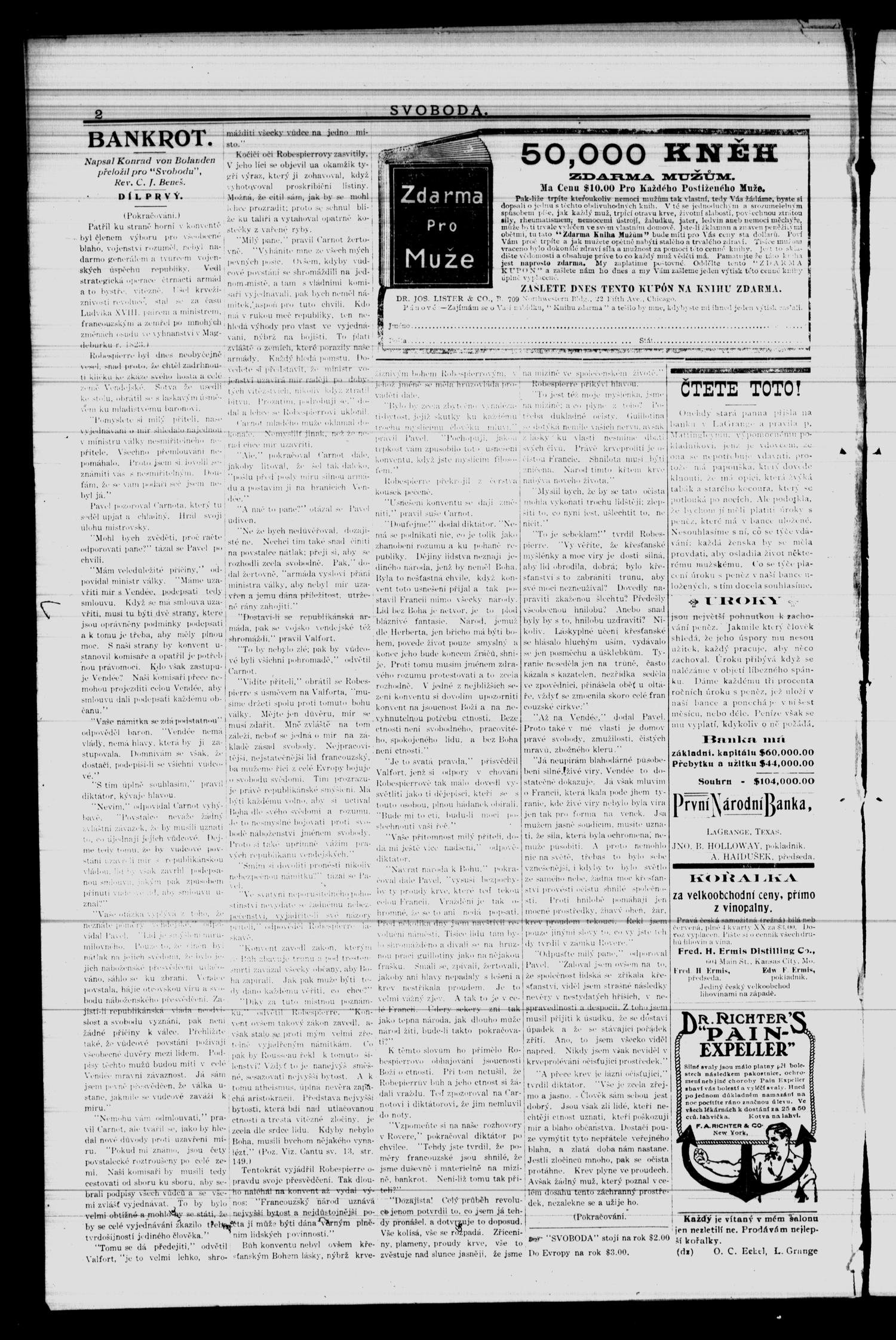 Svoboda. (La Grange, Tex.), Vol. 25, No. 32, Ed. 1 Friday, April 22, 1910
                                                
                                                    [Sequence #]: 2 of 8
                                                