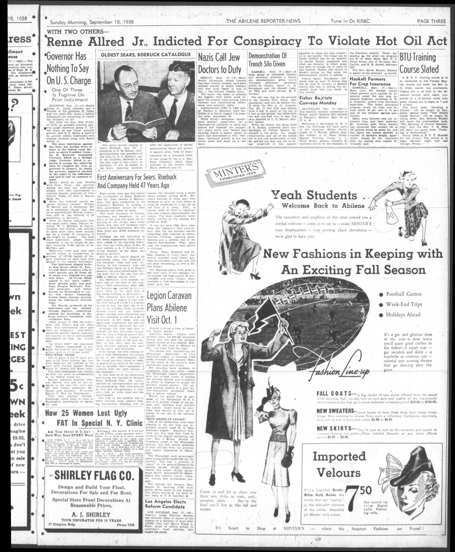The Abilene Reporter-News (Abilene, Tex.), Vol. 58, No. 110, Ed. 1 Sunday, September 18, 1938
                                                
                                                    [Sequence #]: 3 of 34
                                                