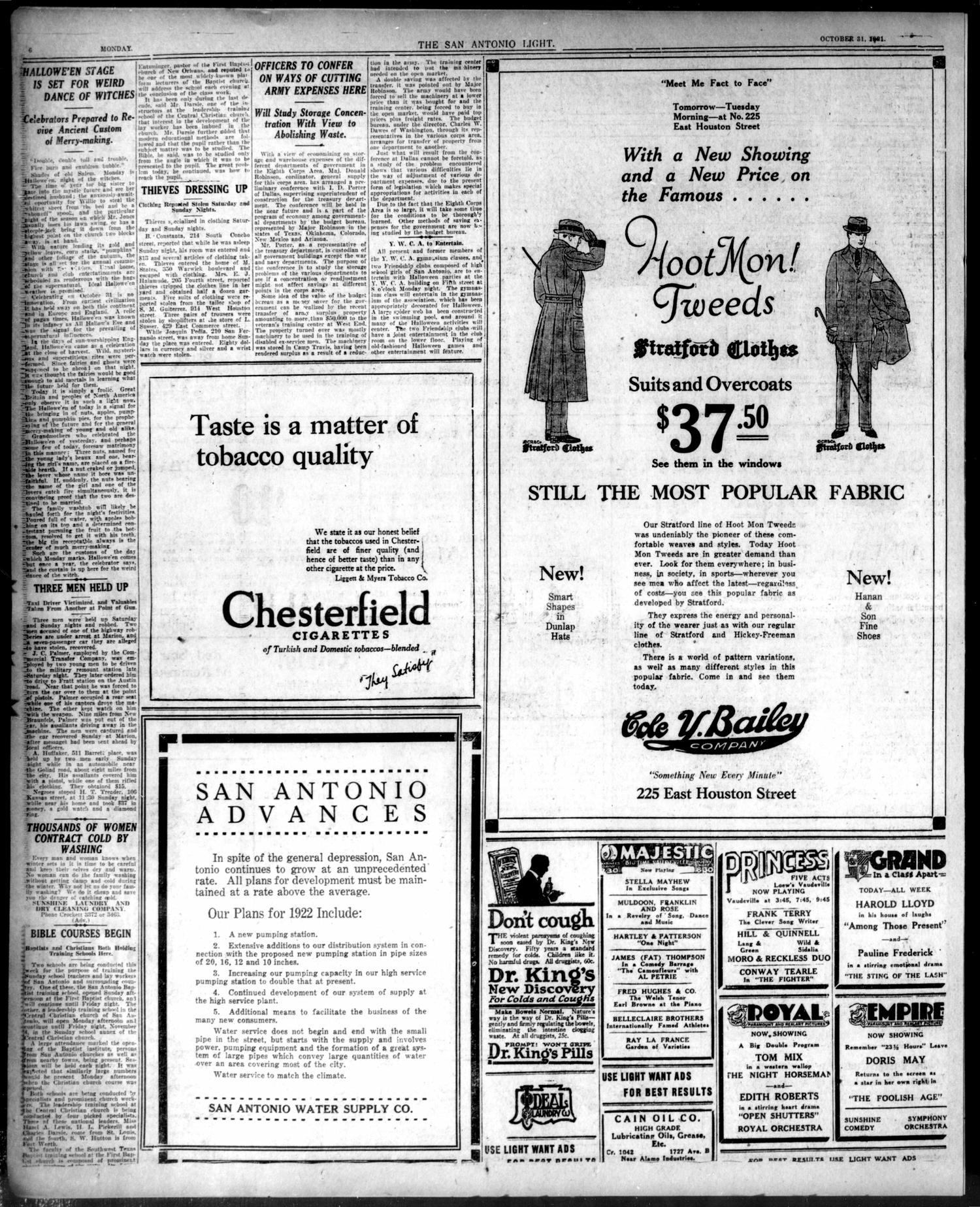 The San Antonio Light (San Antonio, Tex.), Vol. 41, No. 285, Ed. 1 Monday, October 31, 1921
                                                
                                                    [Sequence #]: 6 of 18
                                                