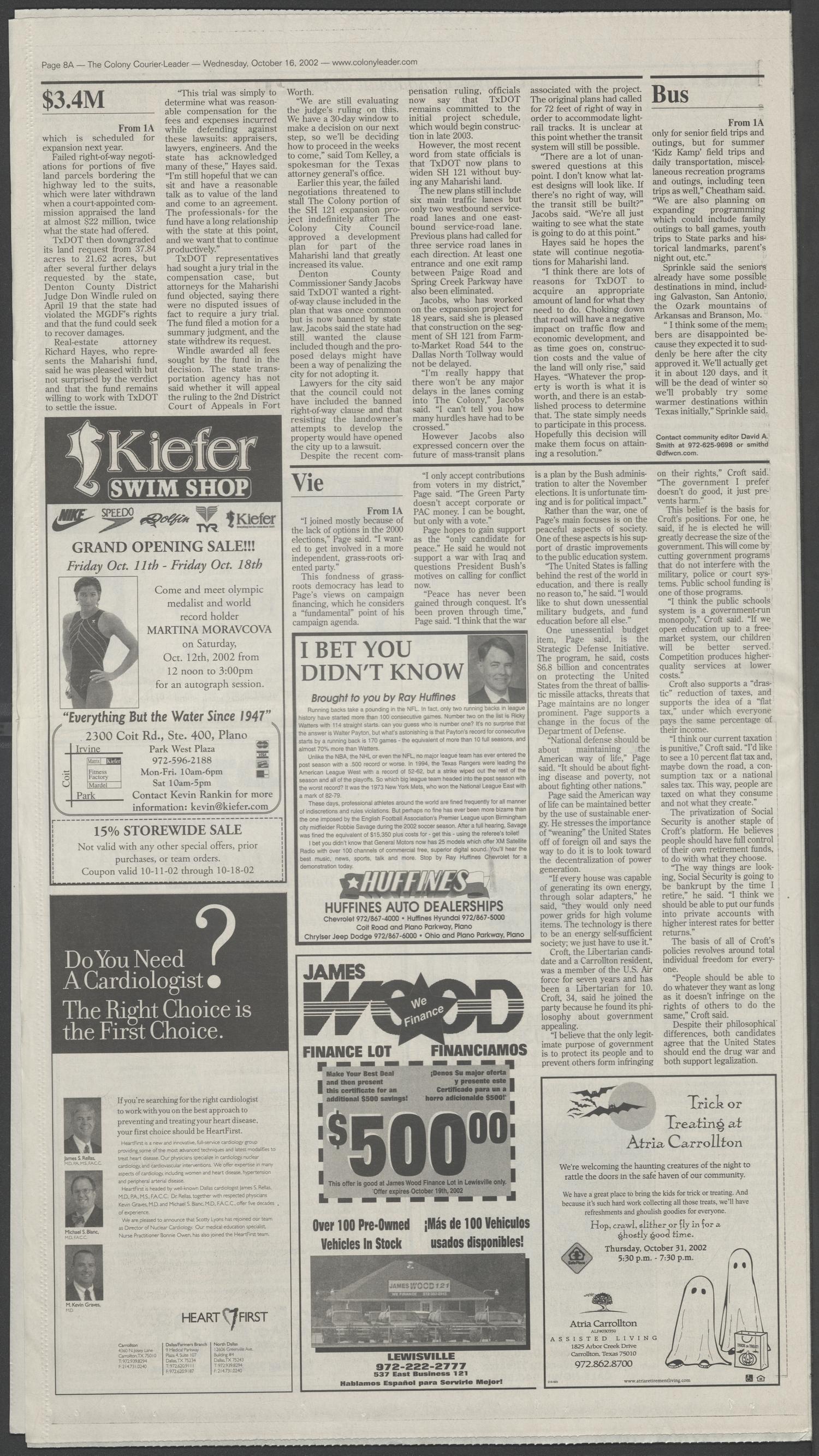 The Colony Courier-Leader (The Colony, Tex.), Vol. 21, No. 36, Ed. 1 Wednesday, October 16, 2002
                                                
                                                    [Sequence #]: 8 of 28
                                                