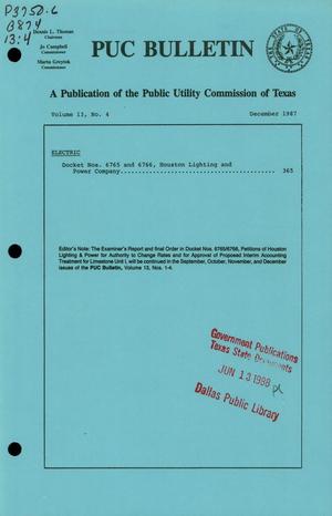 PUC Bulletin, Volume 13, Number 4, December 1987
