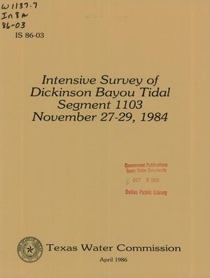 Intensive Survey of Dickinson Bayou Tidal Segment 1103: November 27-29, 1984