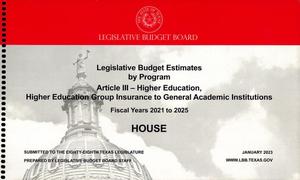Primary view of object titled 'Texas House Legislative Budget Estimates by Program: Fiscal Years 2021 to 2025, Article 3 - Higher Education, Higher Education Group Insurance to General Academic Institutions'.