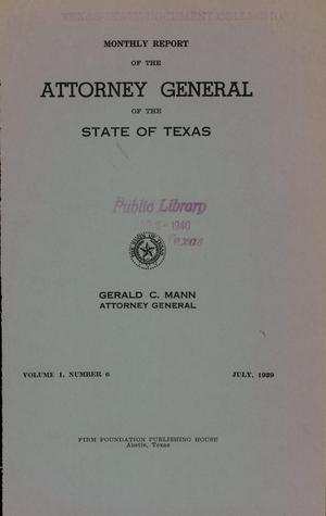 Monthly Report of the Attorney General of the State of Texas, Volume 1, Number 6, July 1939