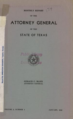 Monthly Report of the Attorney General of the State of Texas, Volume 2, Number 1, January 1940
