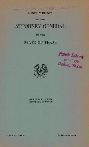 Monthly Report of the Attorney General of the State of Texas, Volume 5, Number 9, September 1943