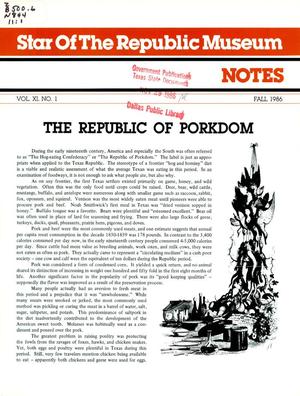 Star of the Republic Museum Notes, Volume 11, Number 1, Fall 1986