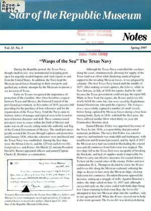 Star of the Republic Museum Notes, Volume 22, Number 3, Spring 1997