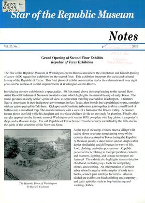 Star of the Republic Museum Notes, Volume 27, Number 1, [Fall] 2002