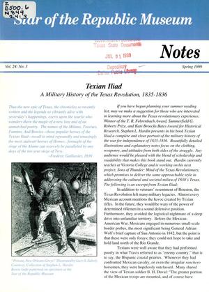 Star of the Republic Museum Notes, Volume 24, Number 3, Spring 1999