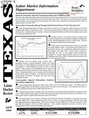 Primary view of object titled 'Texas Labor Market Review, April 1999'.