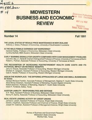Primary view of object titled 'Midwestern Business and Economic Review, Number 14, Fall 1991'.