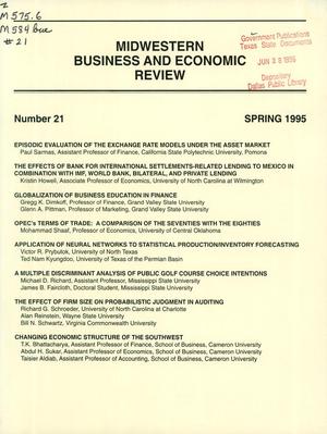 Midwestern Business and Economic Review, Number 21, Spring 1995