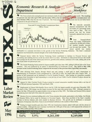 Primary view of object titled 'Texas Labor Market Review, May 1996'.