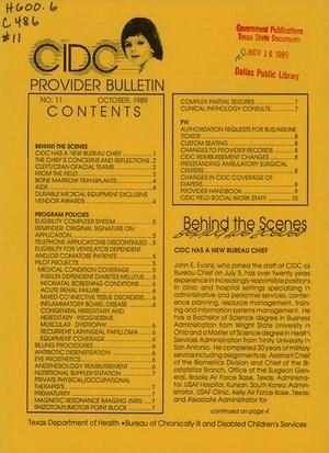 Primary view of object titled 'CIDC Provider Bulletin, Number 11, October 1989'.