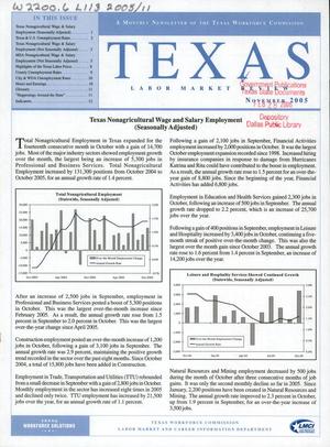 Primary view of object titled 'Texas Labor Market Review, November 2005'.