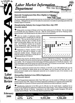 Primary view of object titled 'Texas Labor Market Review, February 2000'.