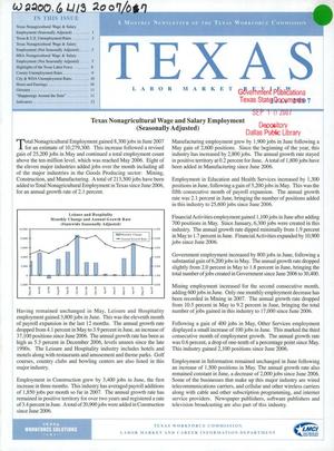 Primary view of object titled 'Texas Labor Market Review, July 2007'.