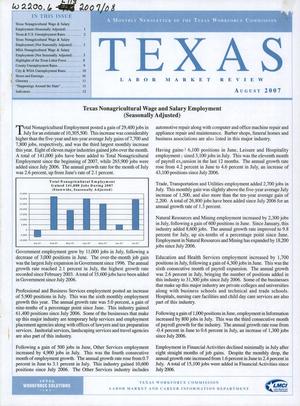 Primary view of object titled 'Texas Labor Market Review, August 2007'.