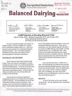 Primary view of object titled 'Balanced Dairying: Production, Volume 20, Number 1, [Winter 1996]'.